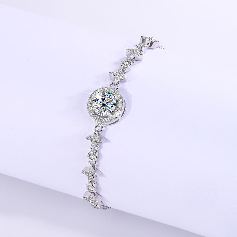 【B9 Stars and Moon】 925 Sterling Silver Moissanite Bracelet - MOTEMCO