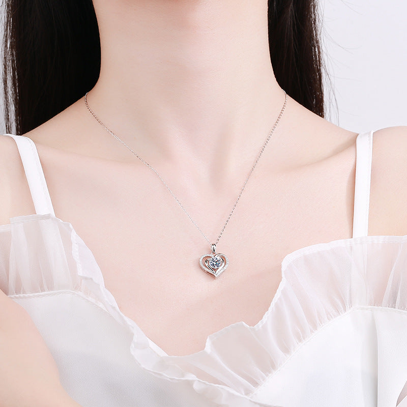 【N19 Heart Love】 925 Sterling Silver Moissanite Necklace - MOTEMCO