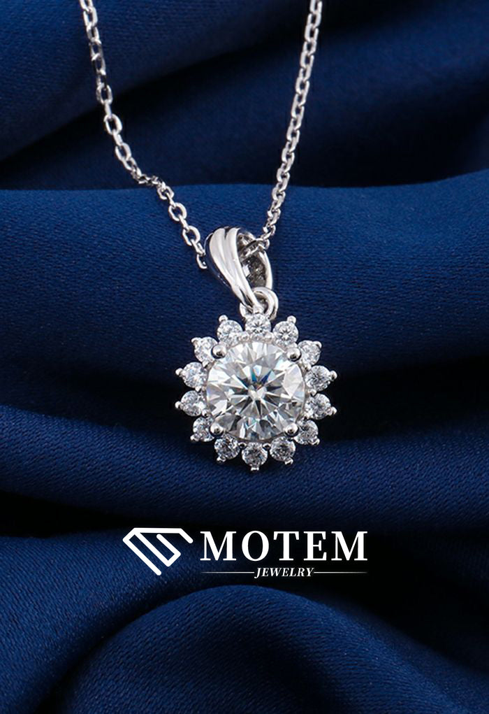 【N16 Sunflower】 925 Sterling Silver Moissanite Necklace - MOTEMCO