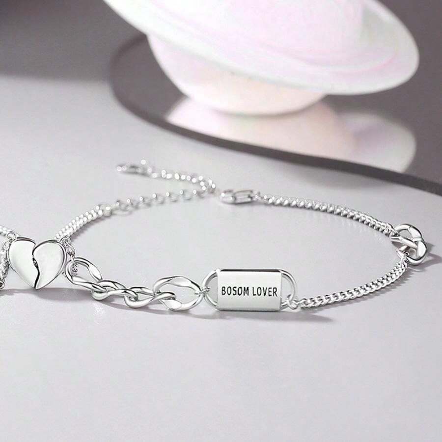 【SilverB1 Magnetic Heart】 925 Sterling Silver Bracelet Couple Set
