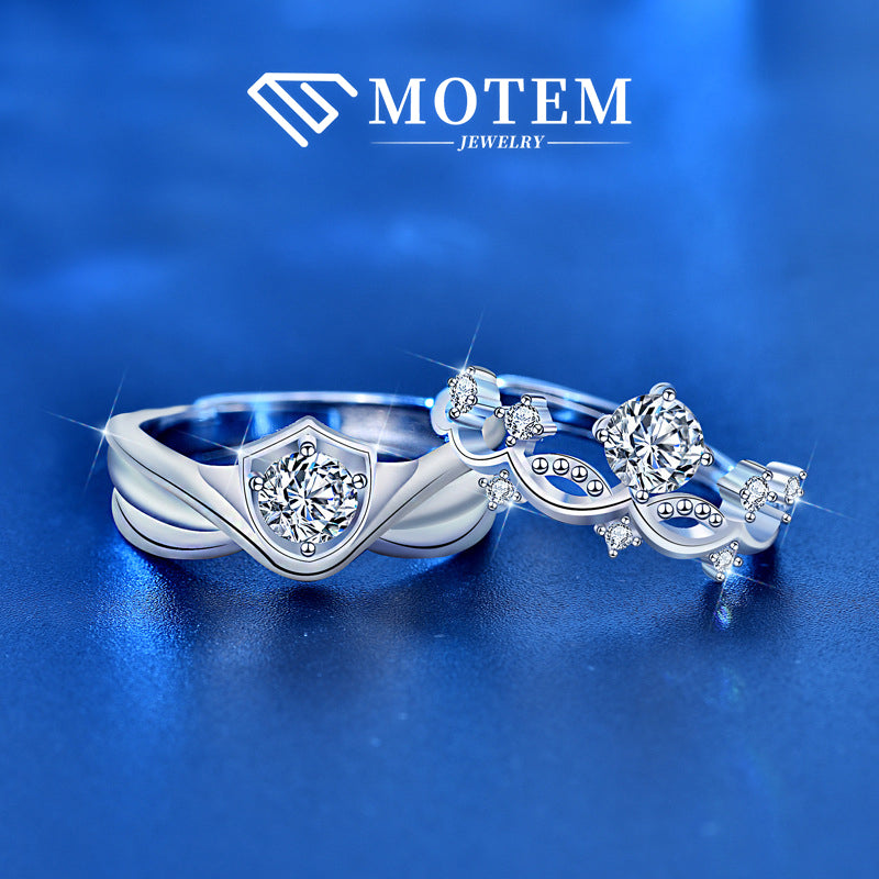 【R13 Princess & Knight】 925 Sterling Silver Moissanite Rings Couple Set - MOTEMCO