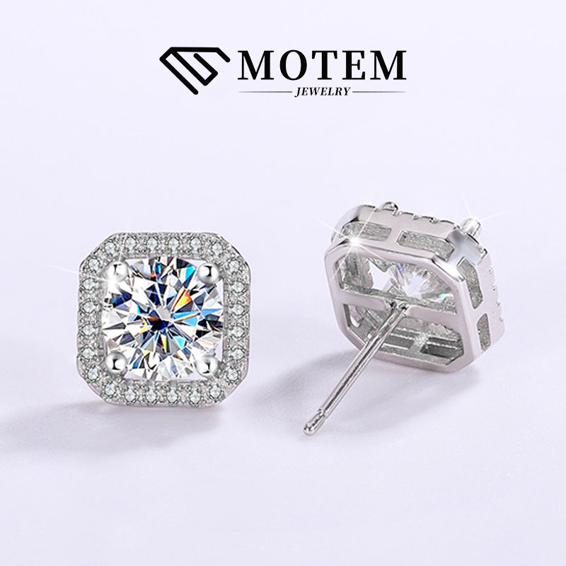 【E12】 925 Sterling Silver Moissanite Stud Earrings - MOTEMCO
