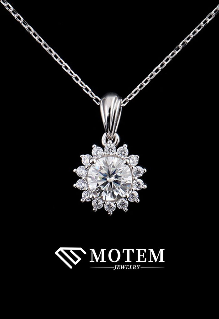 【N16 Sunflower】 925 Sterling Silver Moissanite Necklace - MOTEMCO
