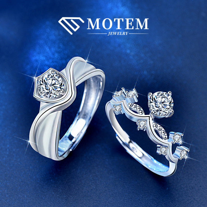 【R13 Princess & Knight】 925 Sterling Silver Moissanite Rings Couple Set - MOTEMCO