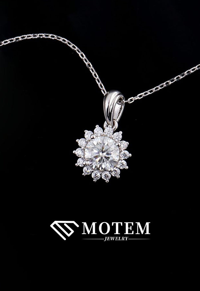 【N16 Sunflower】 925 Sterling Silver Moissanite Necklace - MOTEMCO