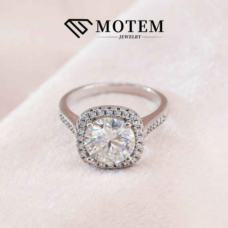 【R2 Square】 925 Sterling Silver Moissanite Rings - MOTEMCO