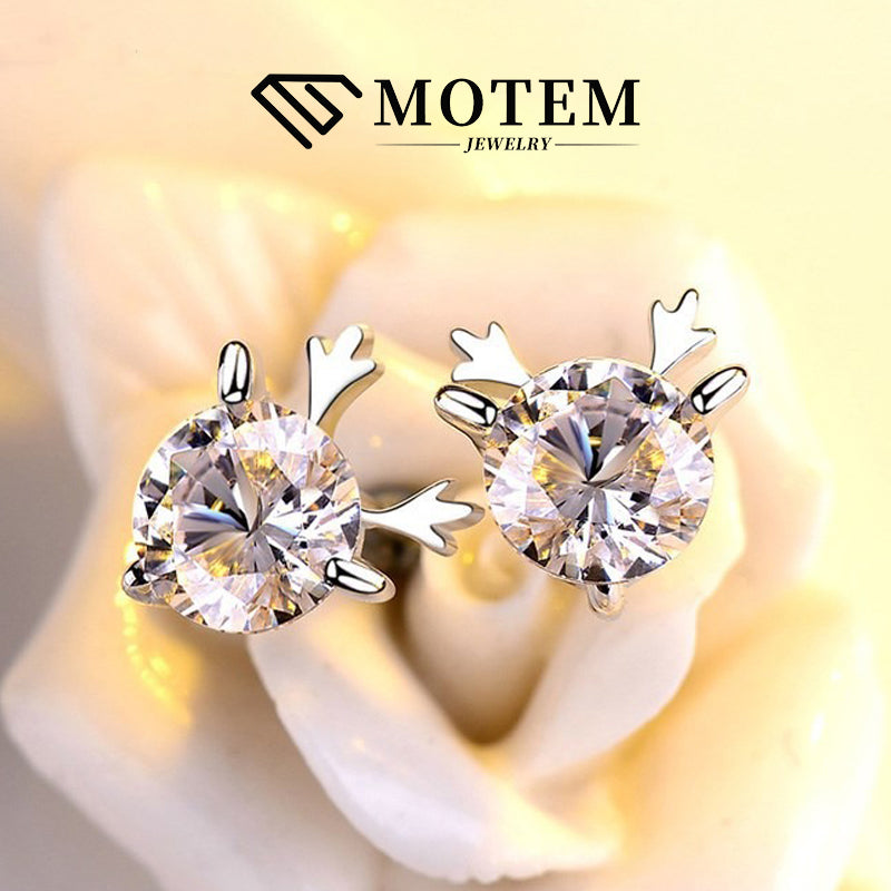 【E7 Elk】 925 Sterling Silver Moissanite Stud Earrings - MOTEMCO