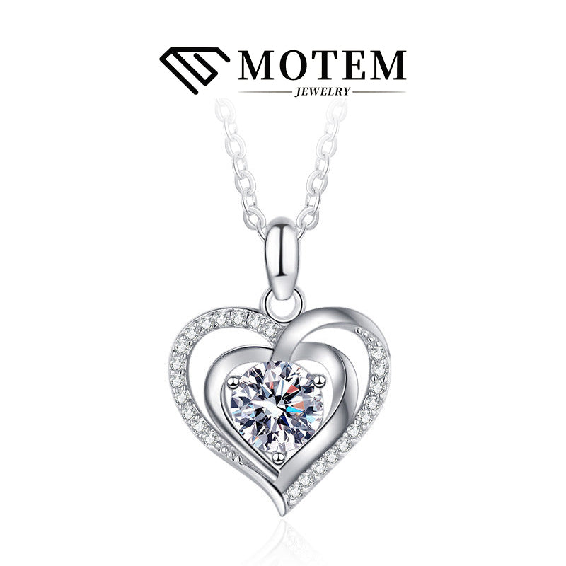【N19 Heart Love】 925 Sterling Silver Moissanite Necklace - MOTEMCO