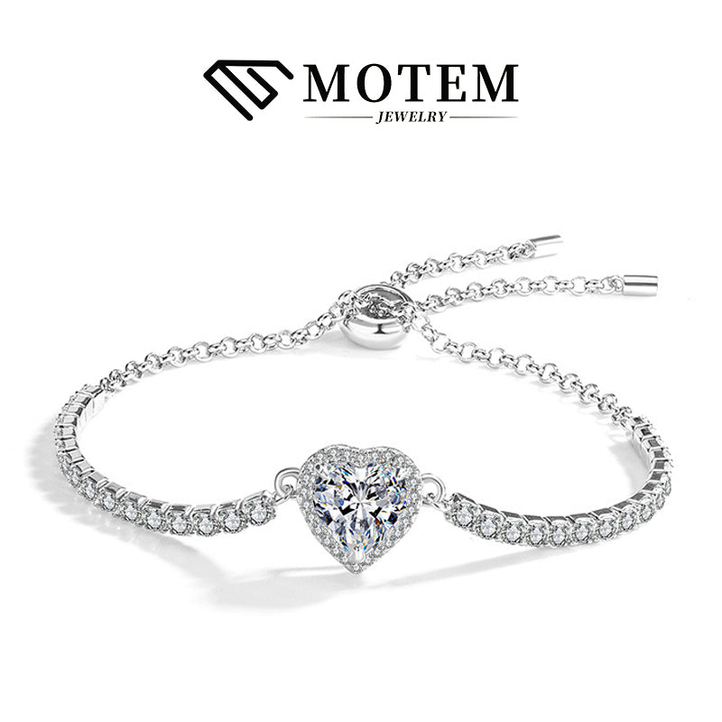 【B8 Loving Heart】 925 Sterling Silver Moissanite Bracelet - MOTEMCO