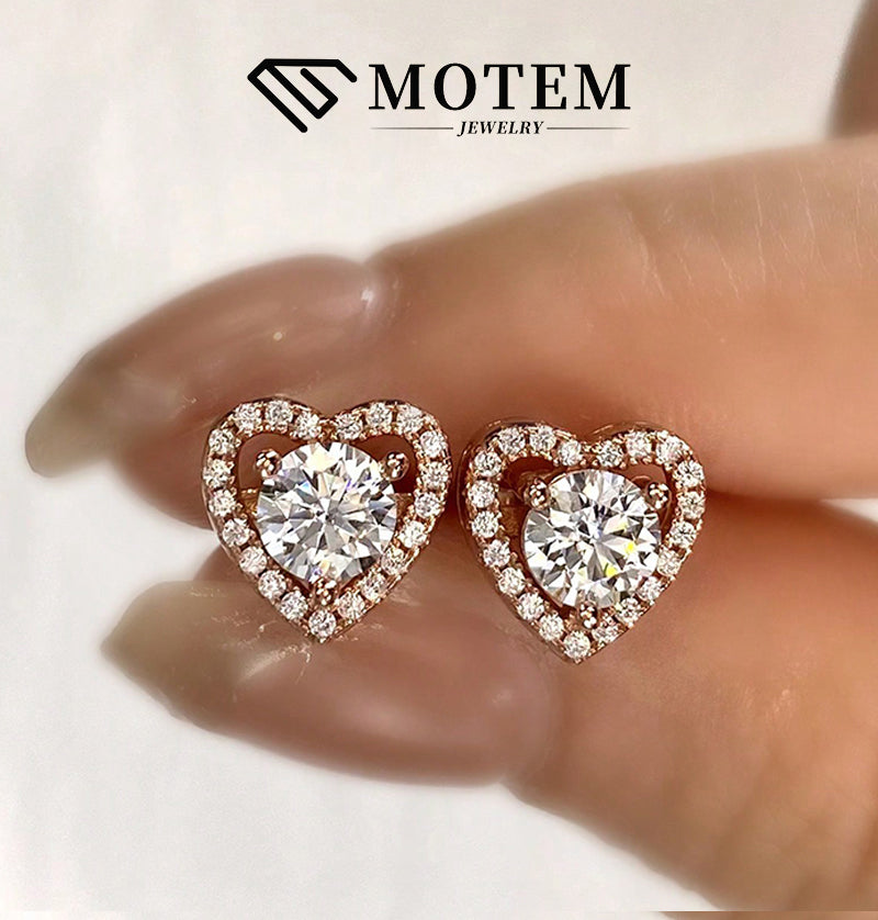 【E5 Heart-shaped】 925 Sterling Silver Moissanite Stud Earrings - MOTEMCO