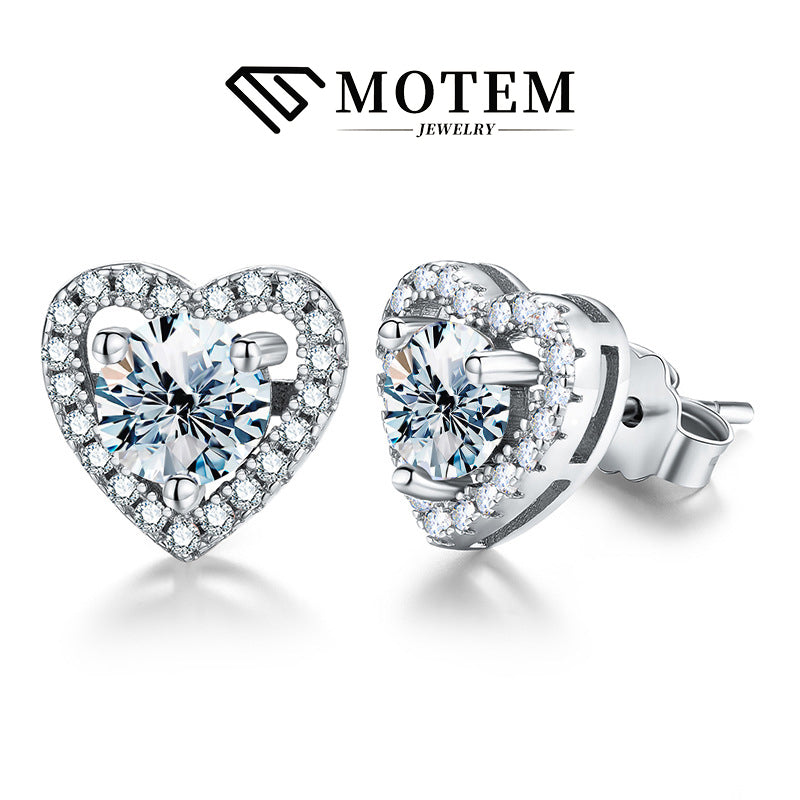 【E5 Heart-shaped】 925 Sterling Silver Moissanite Stud Earrings - MOTEMCO